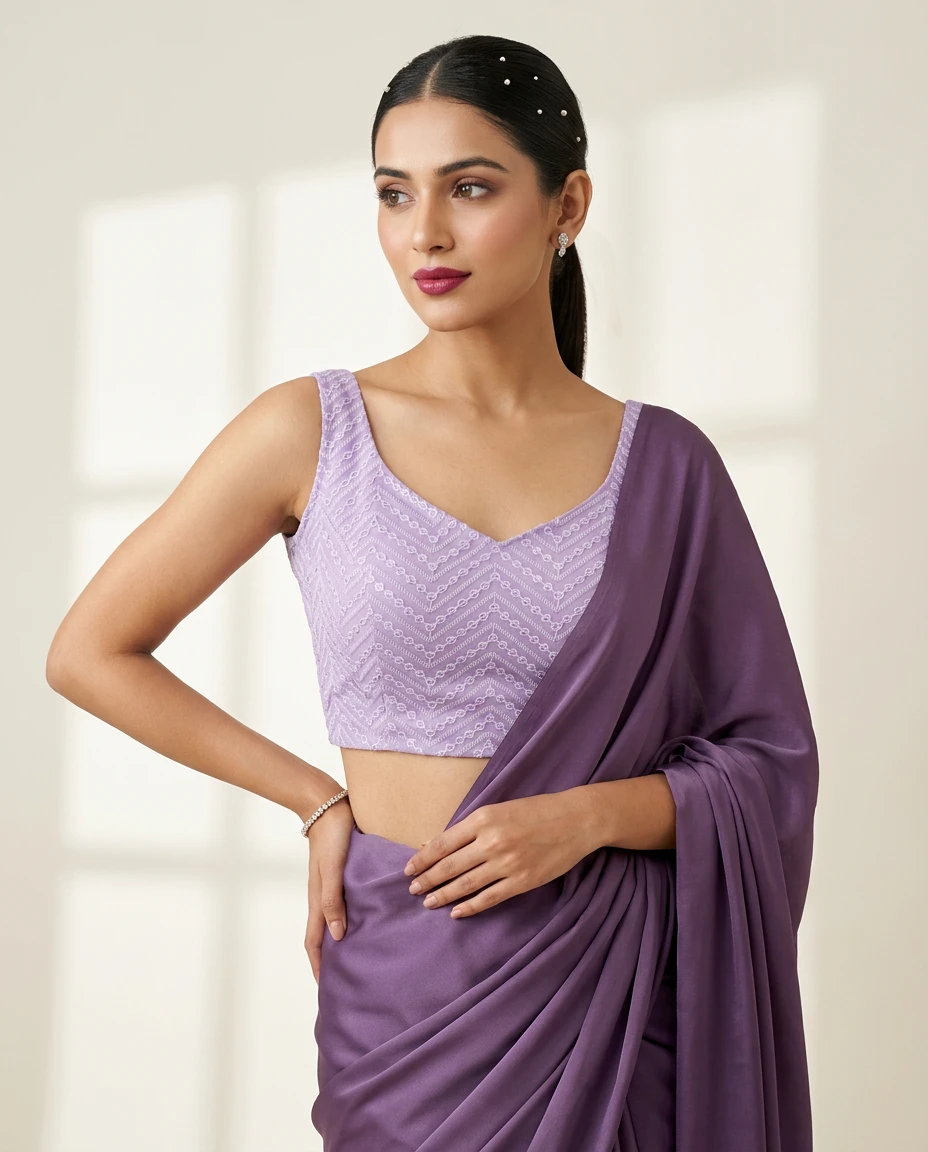 Lavender Georgette Chikan Kari Blouse