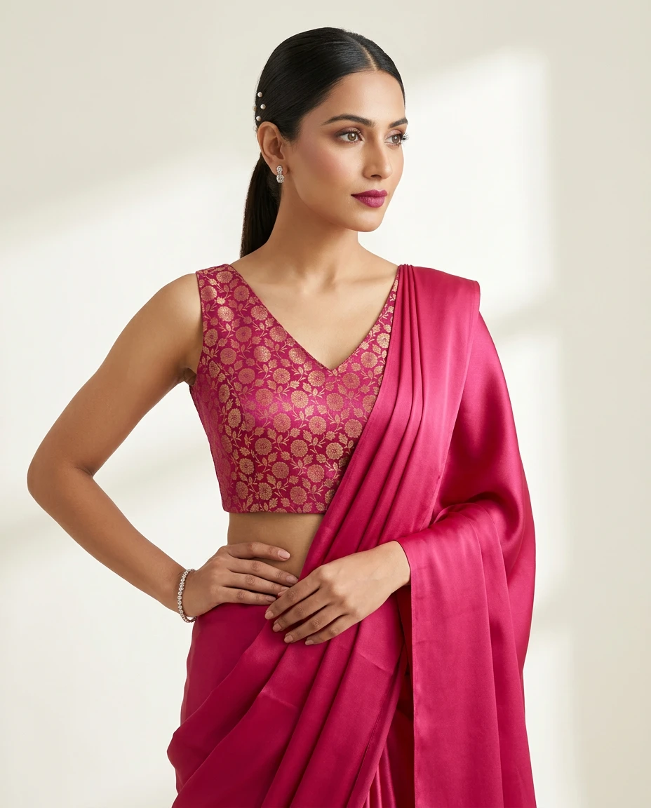 Pink Sleeveless Floral Brocade Blouse