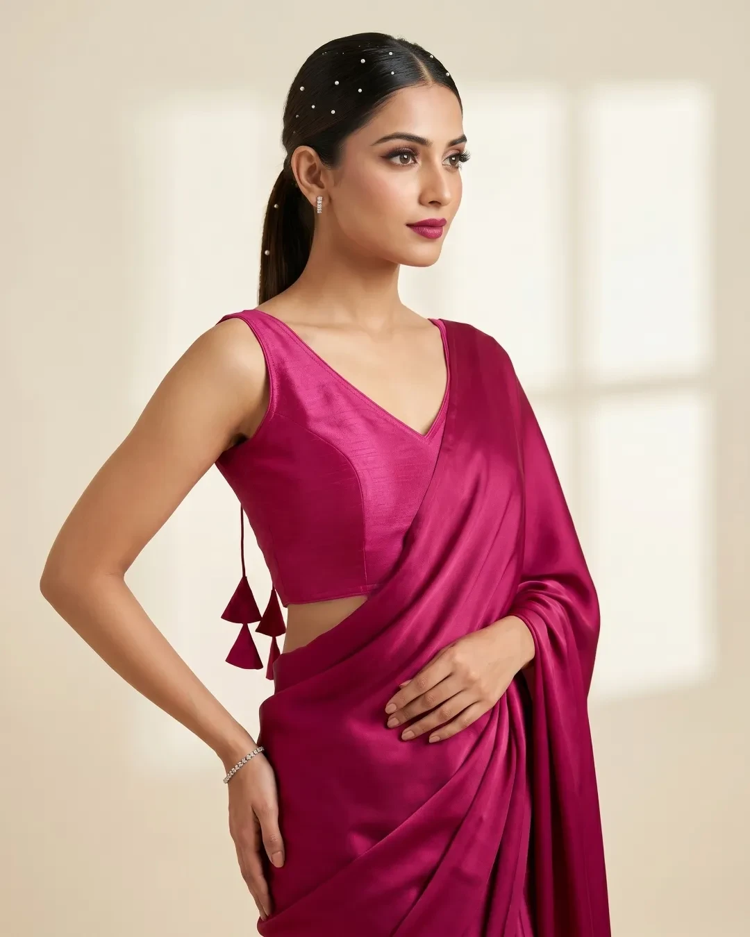 Dark Pink Raw Silk Blouse