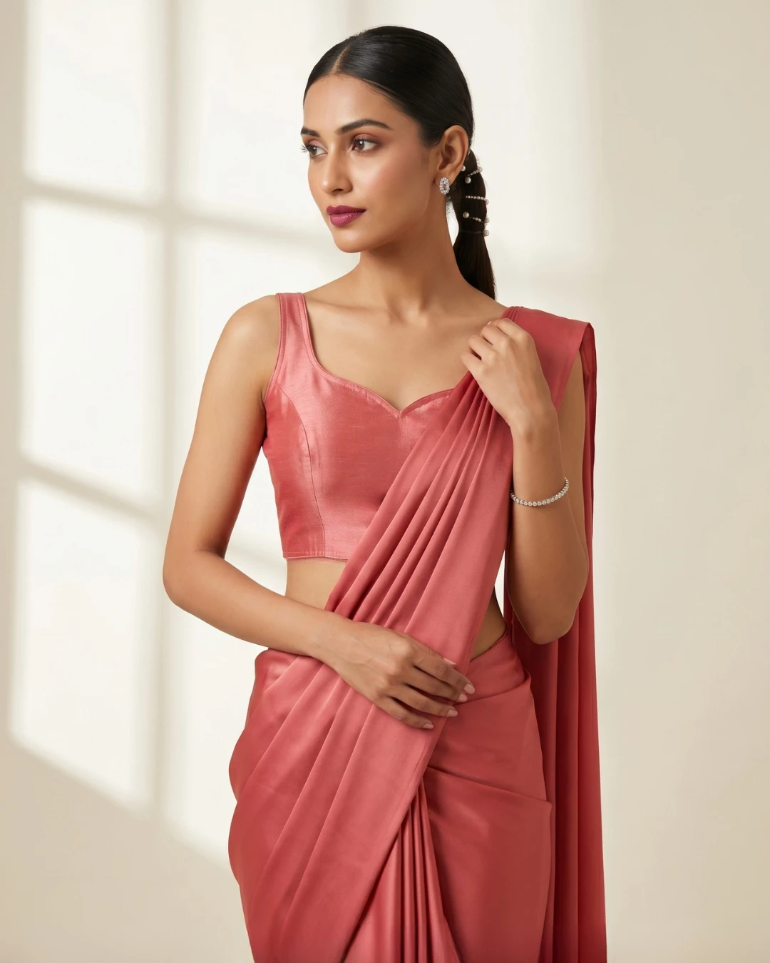 Peach Raw Silk Sleeveless Blouse
