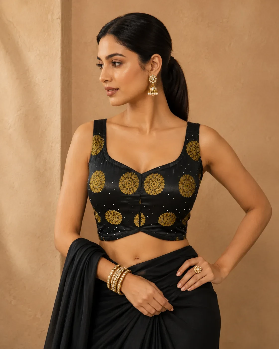 Black Satin With Glitter Blouse