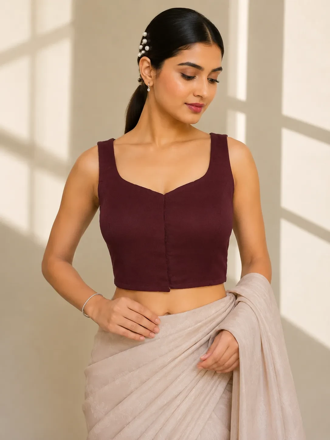 Maroon Raw Silk with Tissue Organza Blouse