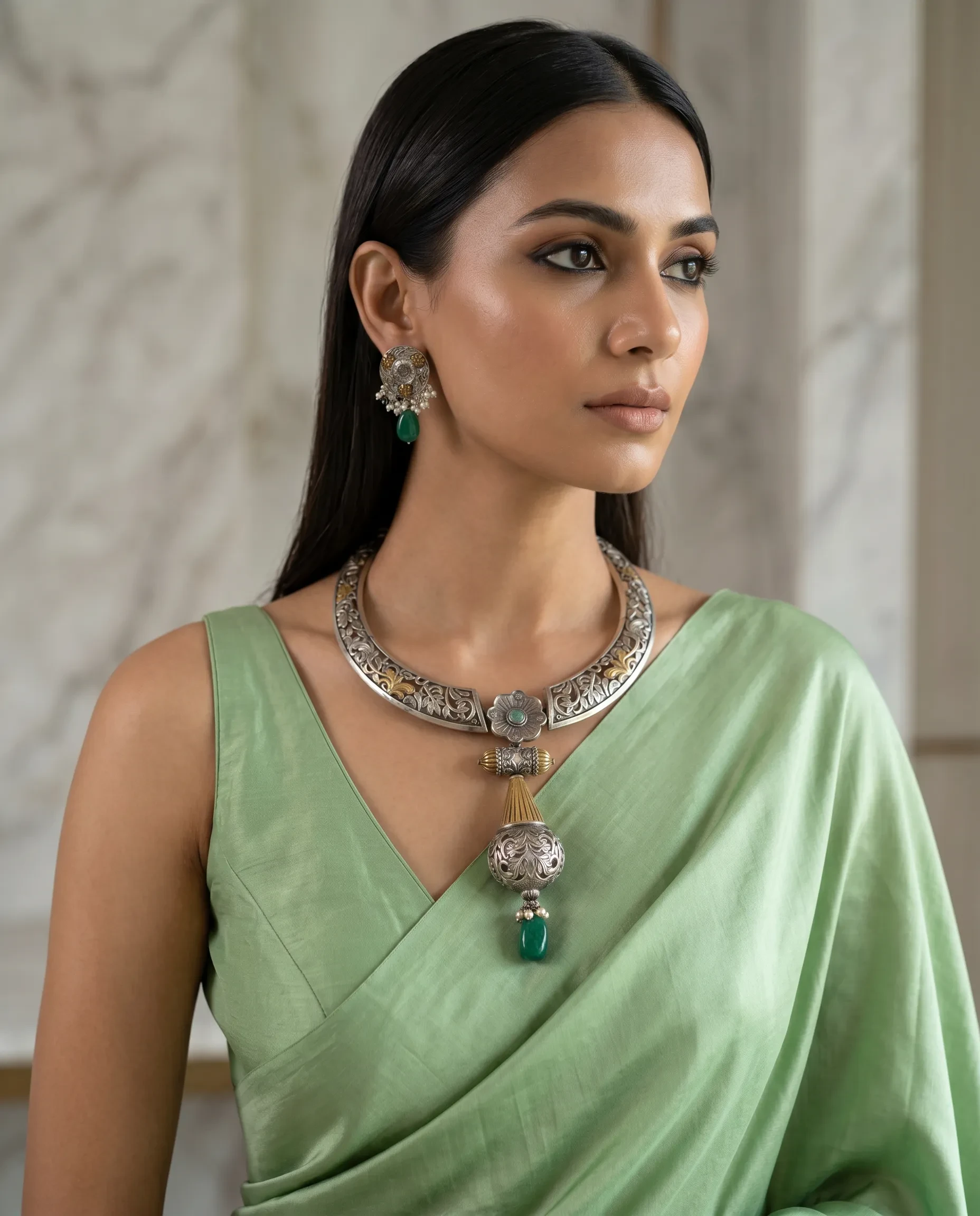 Dual Tone Brass Necklace Set