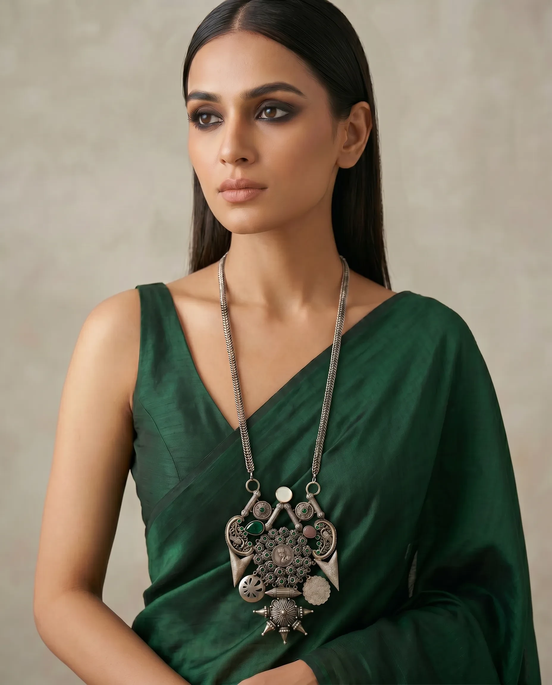 Black Polish Long Chain Necklace Set