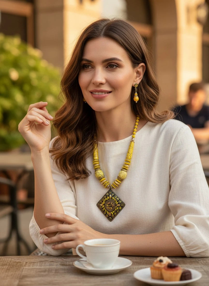 Multicolor Classy Stone Beads Necklace Set with Nice Pendant