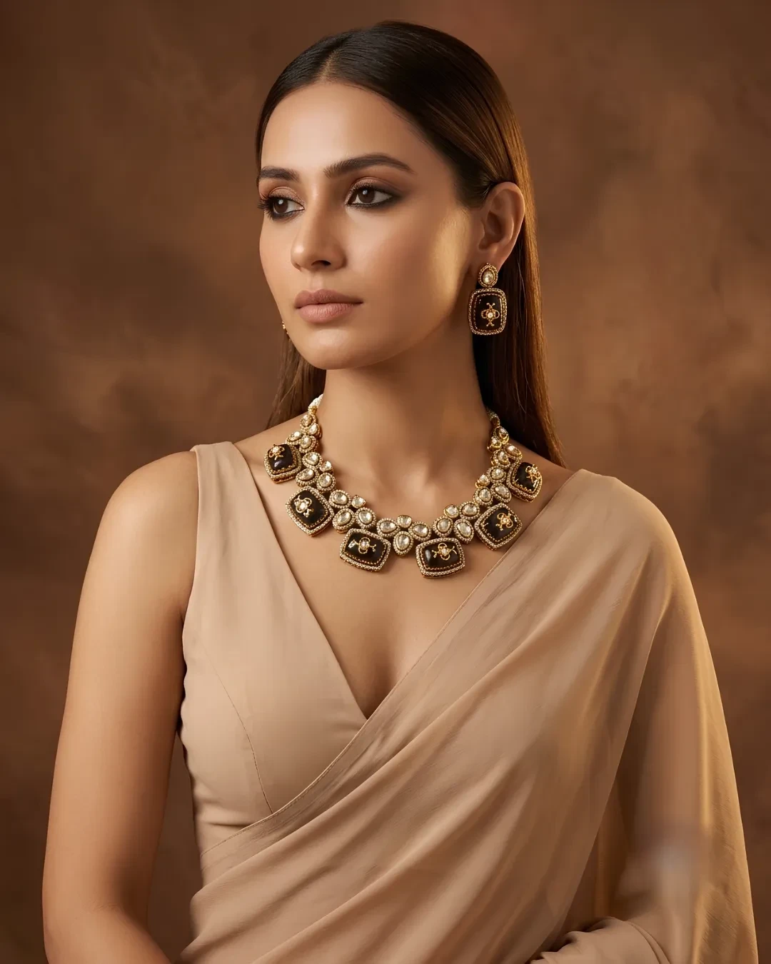 Gold Kundan Enamel Choker Necklace Set
