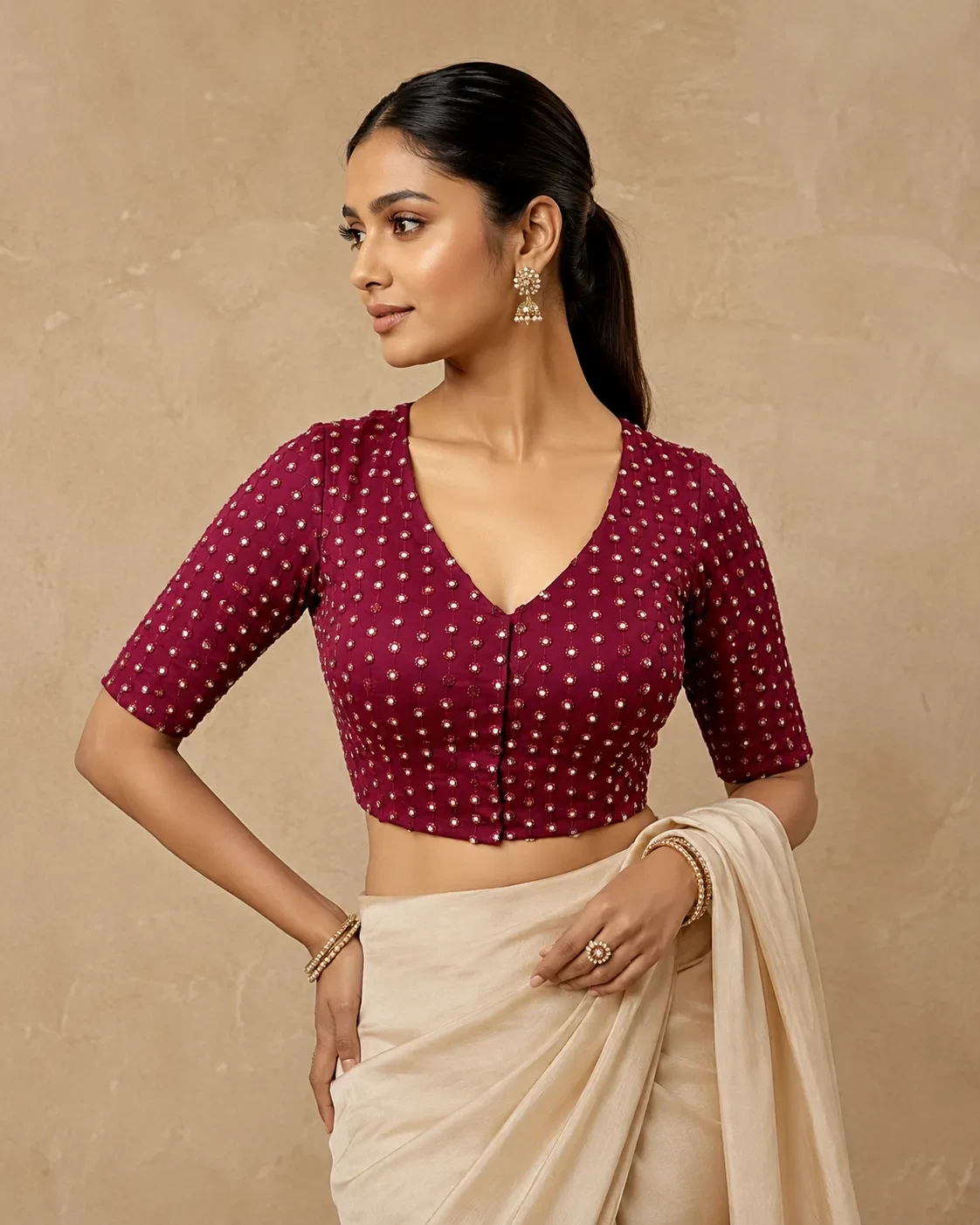 Luminous Maroon Rayon Foil Mirror Blouse