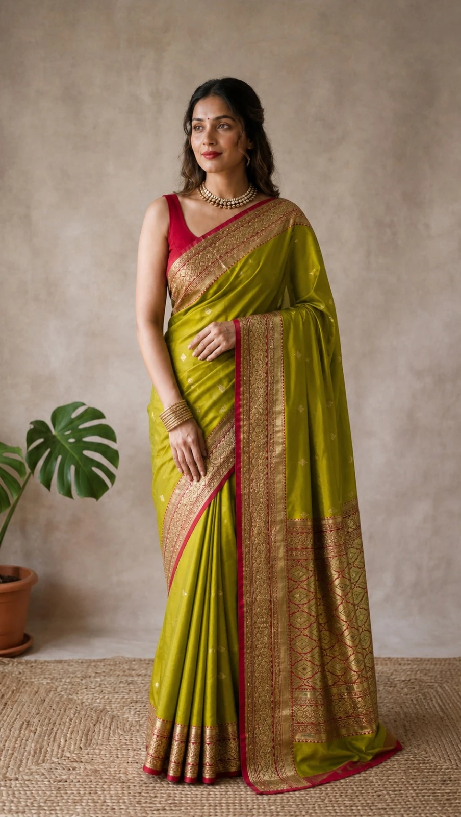 Green and Red Katan Banarasi Saree