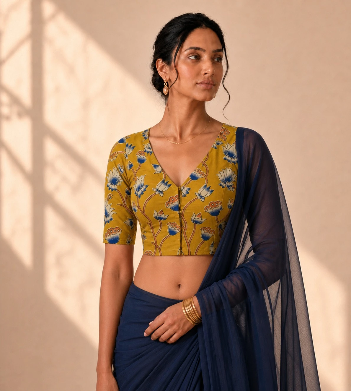 V-Neck Floral Print Cotton Blouse