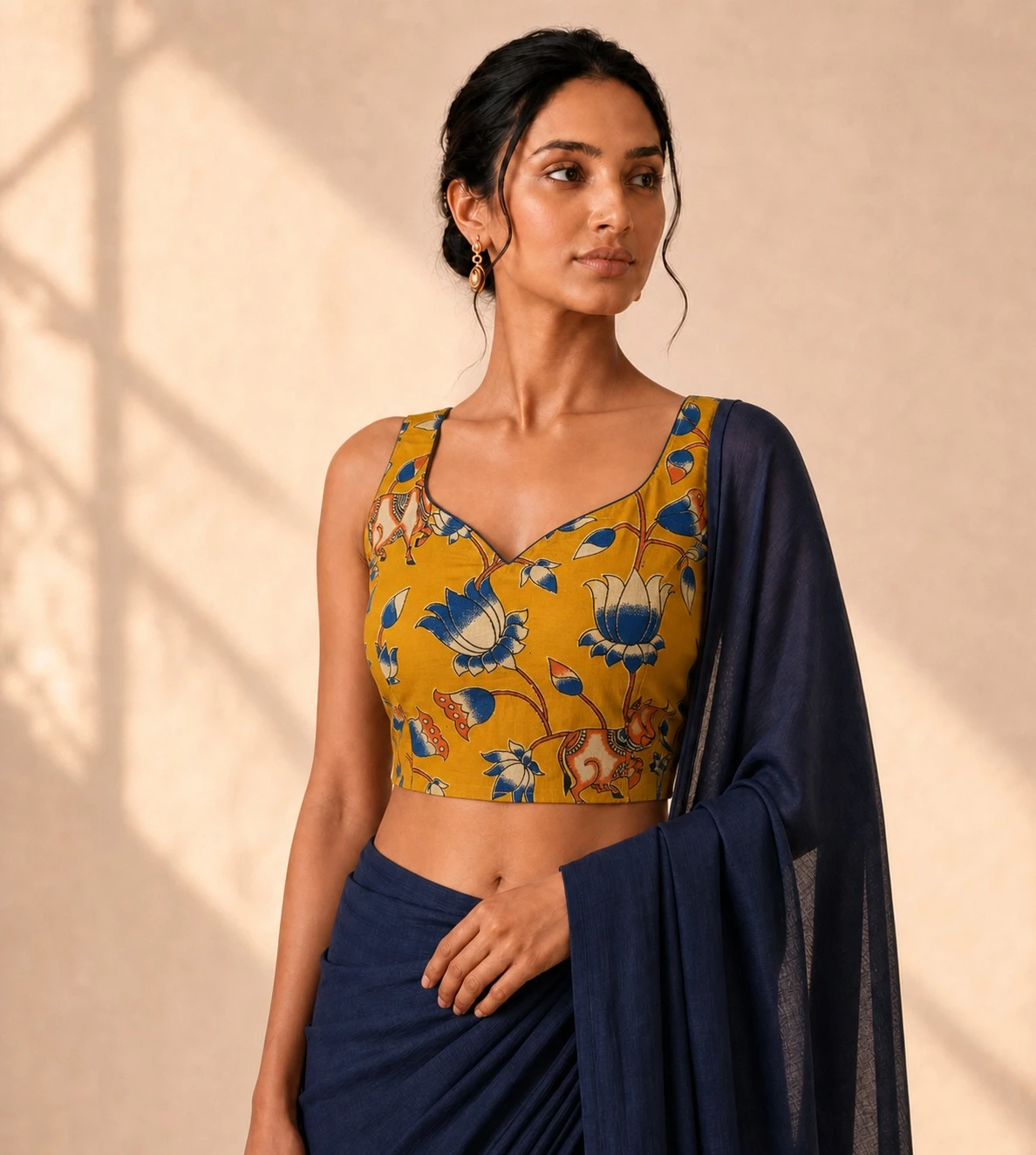 Sweetheart Neck Printed Cotton Blouse