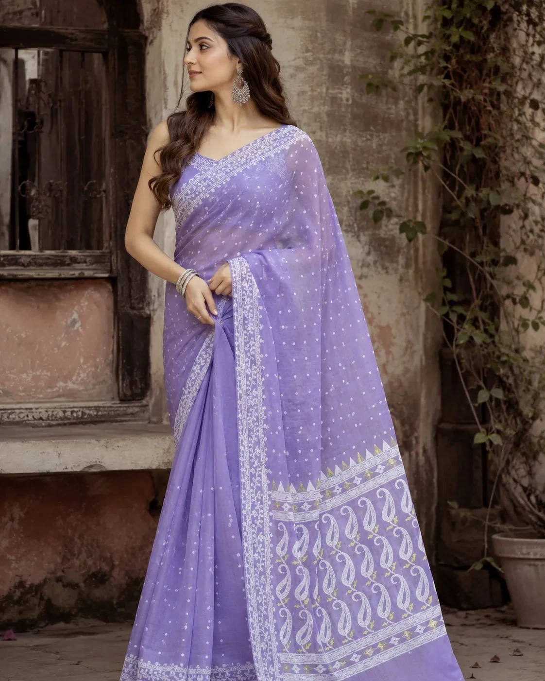 Lavender Jamdani Saree with Woven Motifs