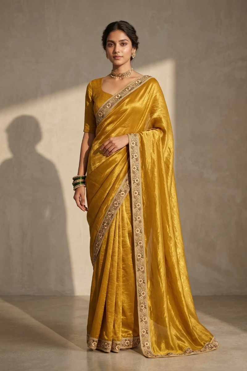Golden Yellow Jimmy Choo Saree with Zari