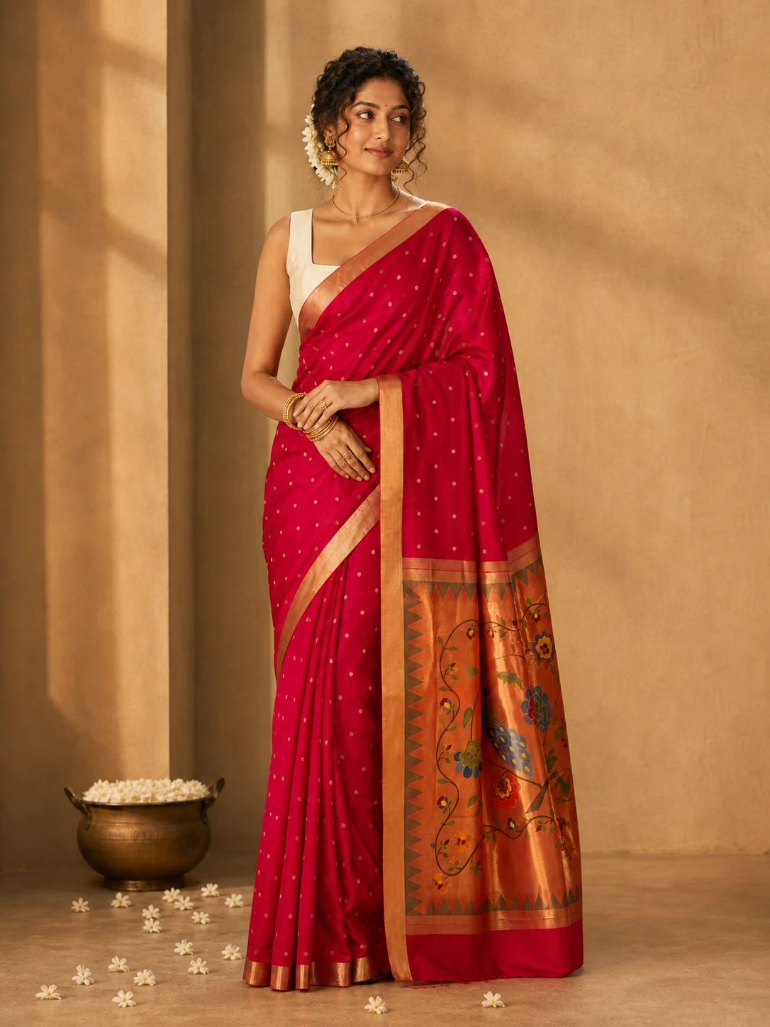 Vibrant Pink Zari Woven Paithani Silk Saree