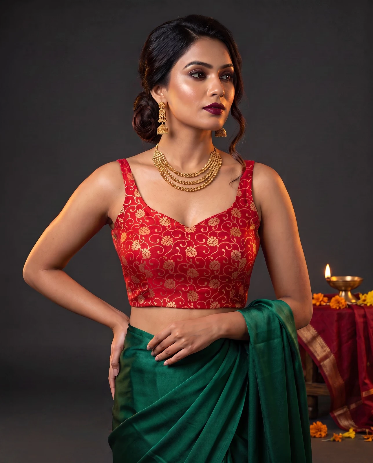 Stunning Red Floral Russian Silk Designer Blouse