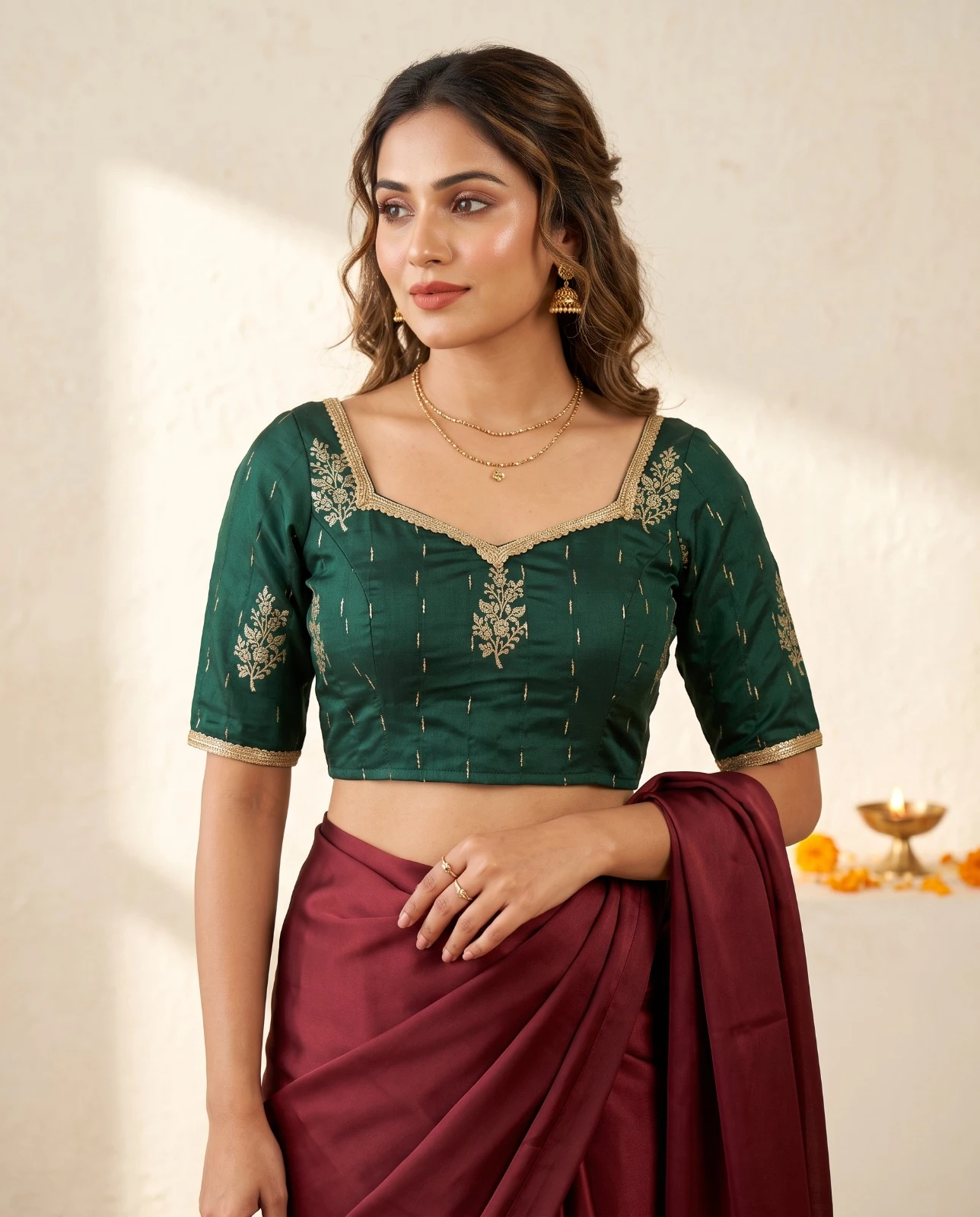 Exquisite Bottle Green Russian Silk Designer Saree Blouse