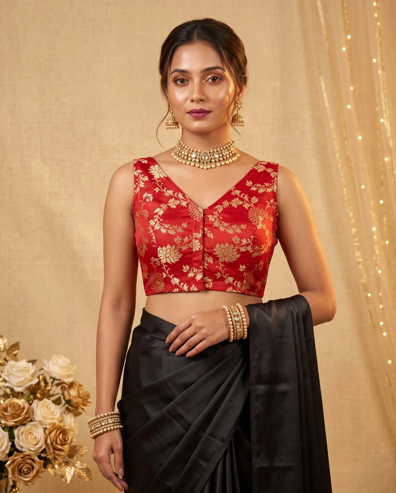Regal Crimson Red Russian Silk Blouse