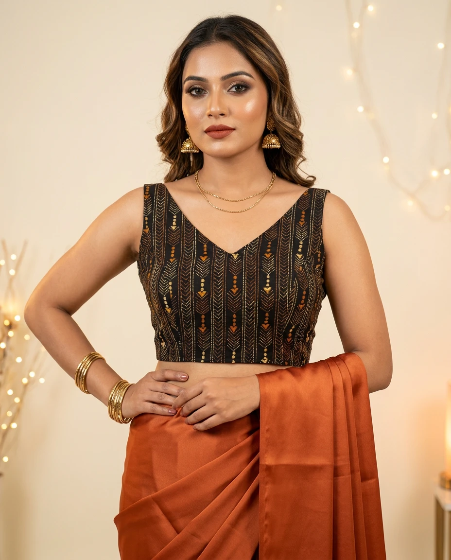 Black Kantha Stitch Sleeveless Blouse