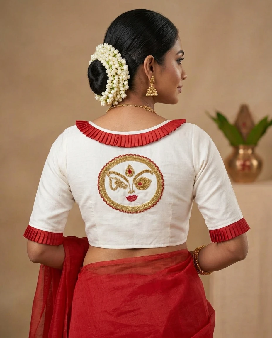 Elegant White Cotton-Silk Festive Designer Blouse