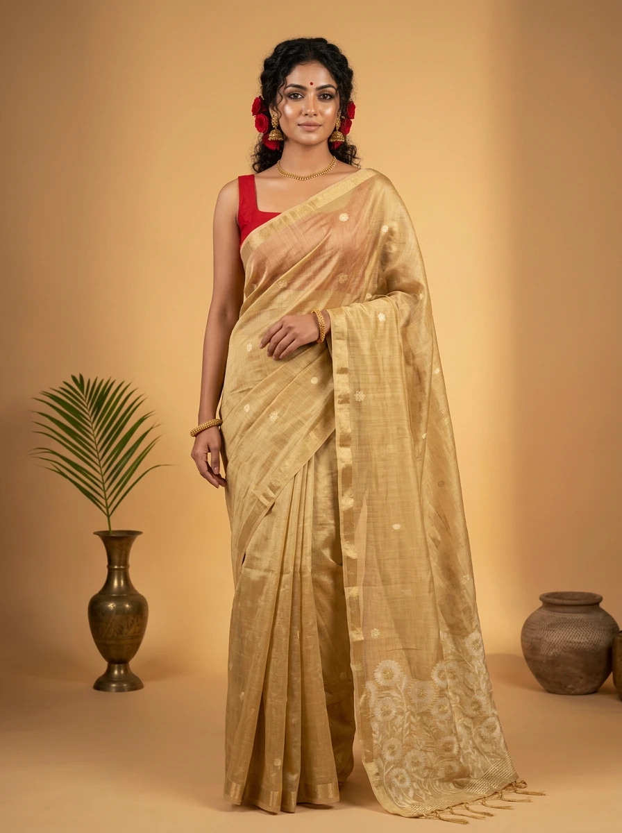 Radiant Golden Silk Zari Weaving Saree