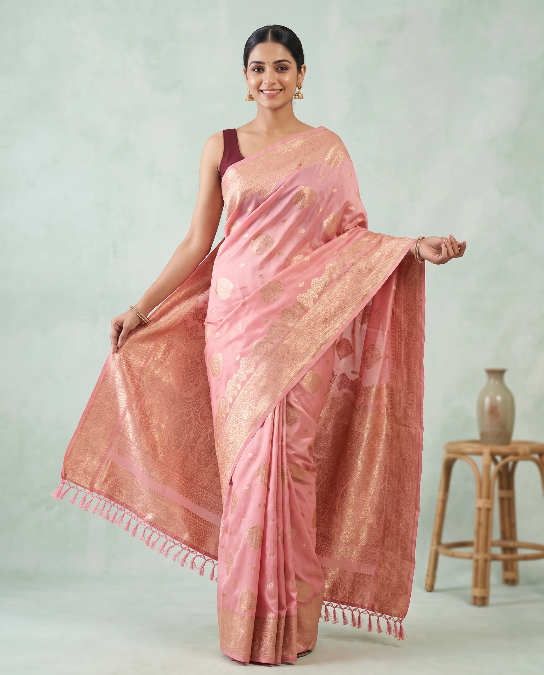 Regal Baby Pink Katan Banarasi Saree