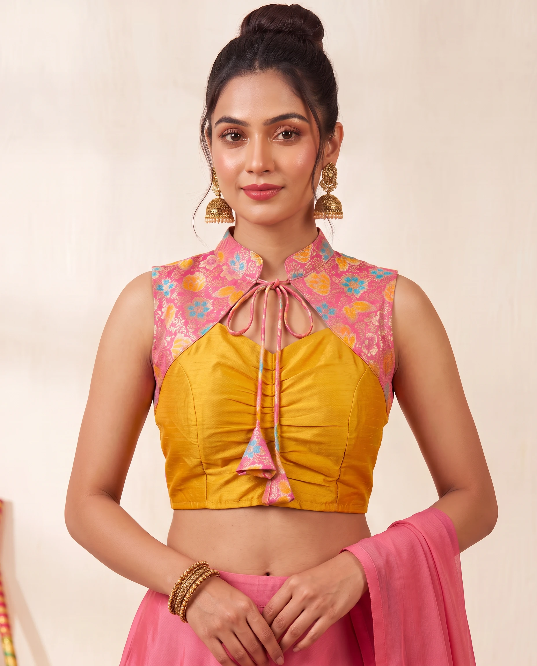 Vibrant Dual-Tone Russian Silk and Raw Silk Combo Teenager Blouse