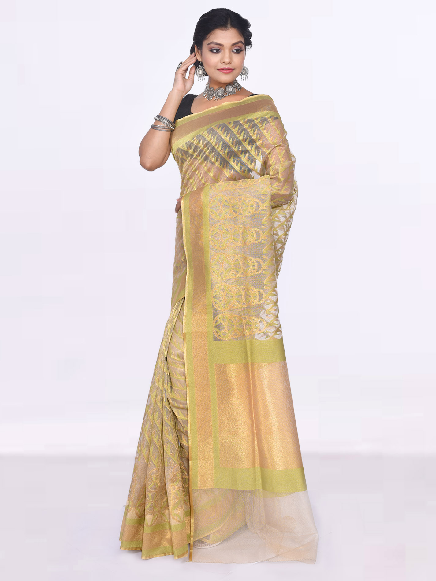 Golden & Green Color Tissue Benarasi Saree | Ritz Fashion Trendz