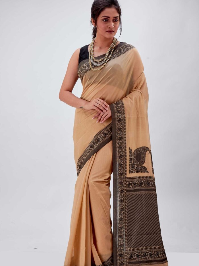 Beige Colour Pure Tussar Silk Handwoven Banarasi Saree. – Banarasi Shagun