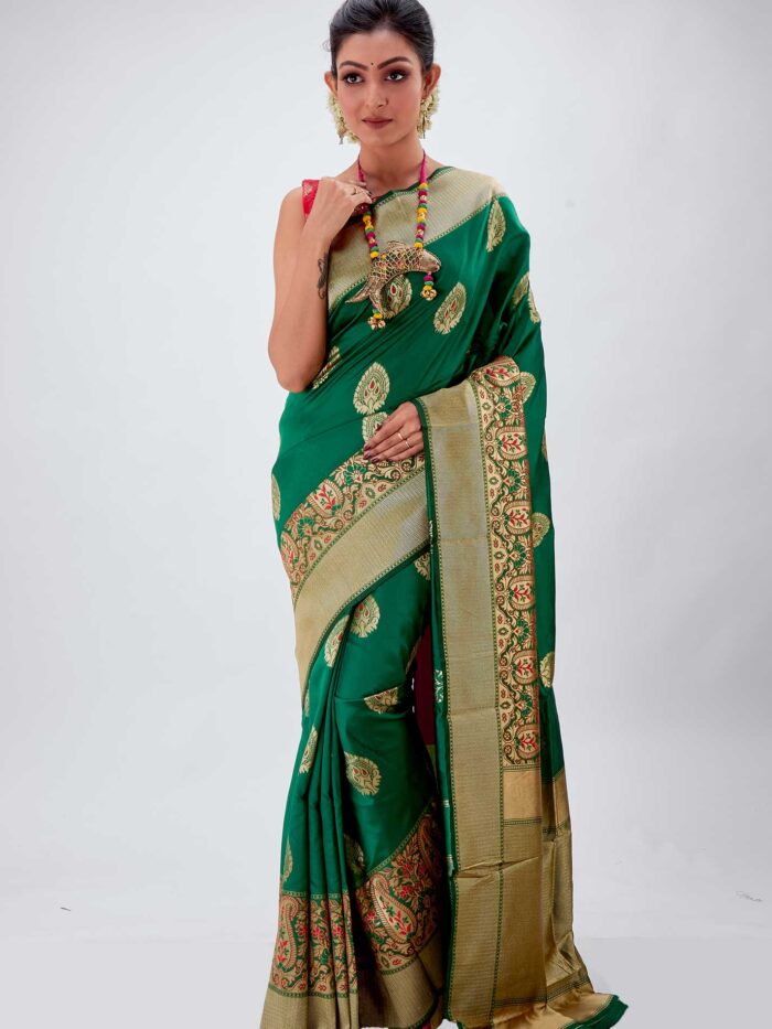 Festival Wear Woven Embroidered Silk Emerald Green Saree|SARV130098