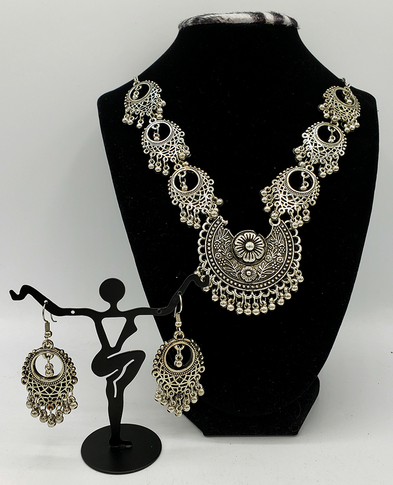 Shop Rubans Silver-Plated Handcrafted AD Studded Necklace Jewellery Set  Online at Rubans