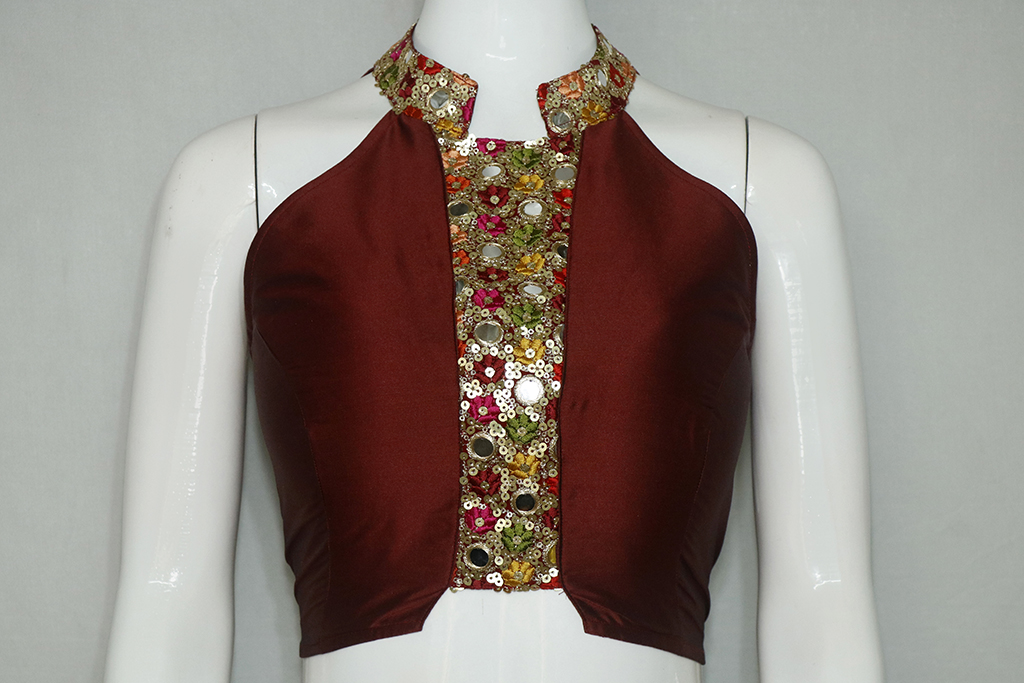 Dark Maroon Color Samo Silk Embroidered Blouse | Ritz Fashion Trendz