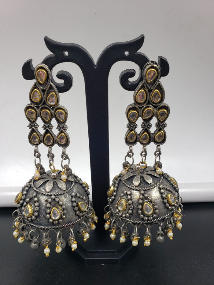 Black Finish Indian Metal Jhumka Stylish Party Gift Earrings Set Adi | eBay