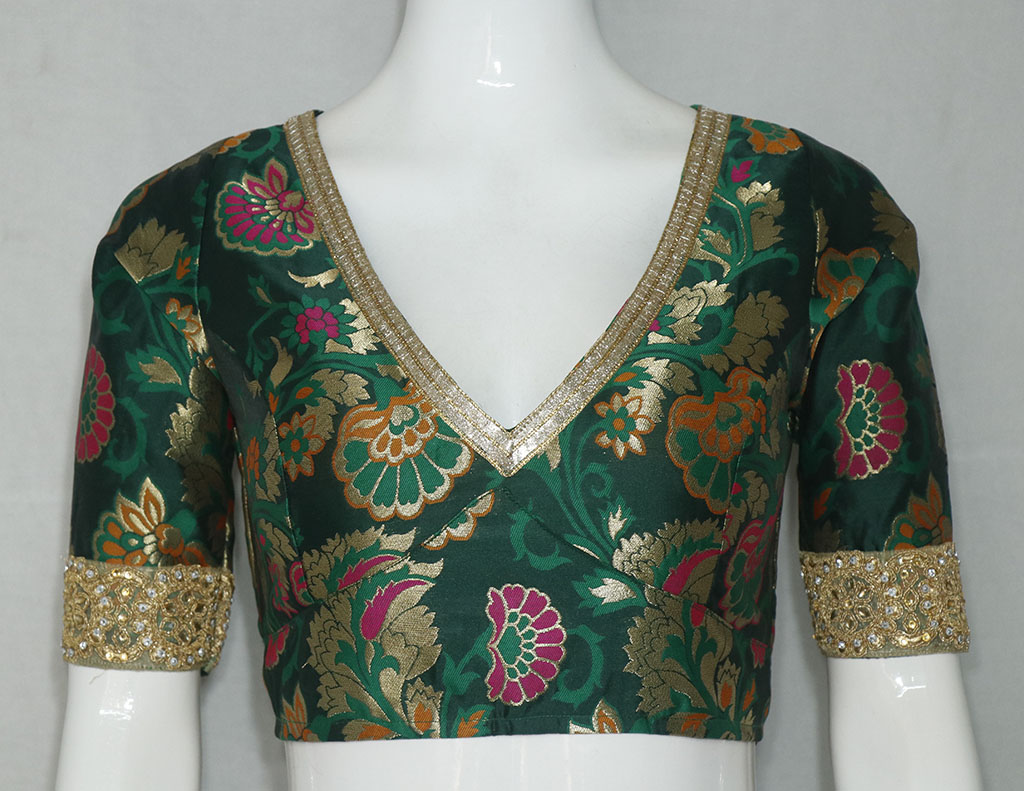Emerald Green Color Meena Kari Benarasi Blouse | Ritz Fashion Trendz