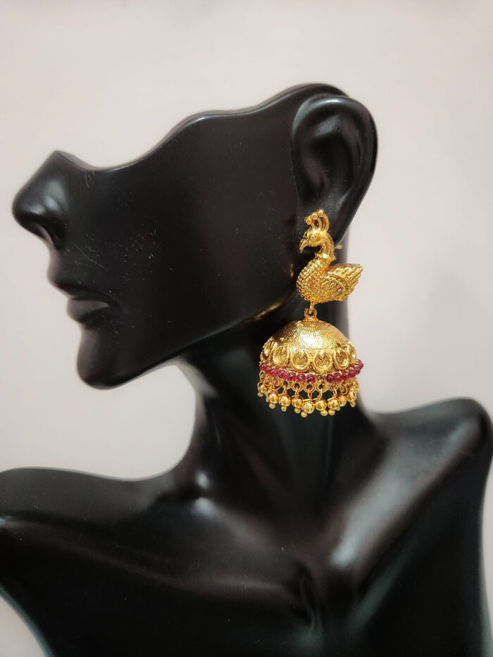 Antique Peacock Jhumka Earrings – Violet & Purple Designer Fashion Jewellery